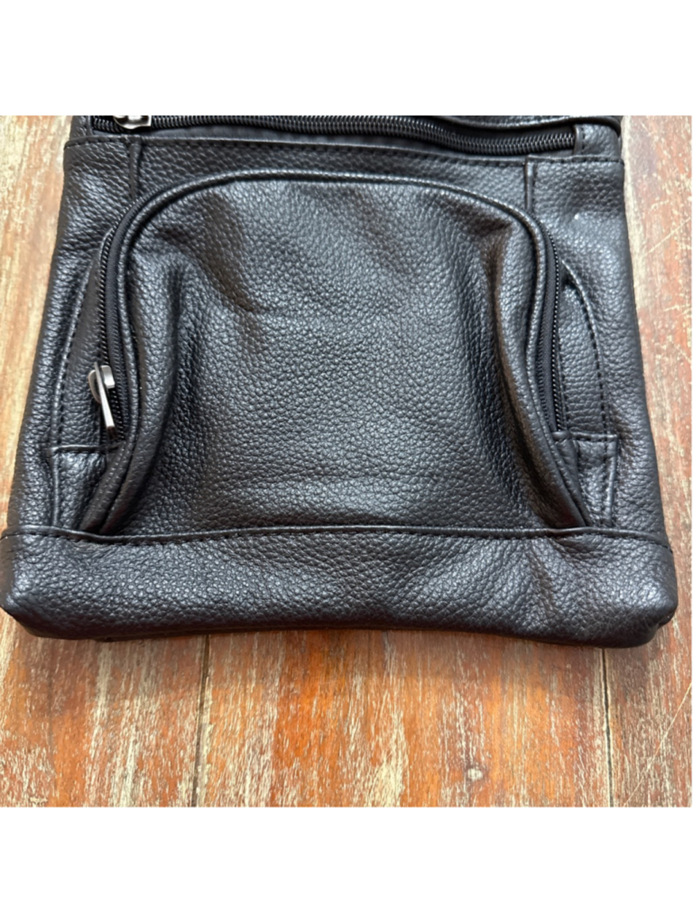 Genuine Leather Crossbody Bag Black Pebble Leather Multi-Zip Travel Pockets - Picture 3 of 9